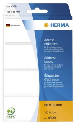 Herma 4300 4300 Adress-Etiketten - 88 x 35 mm, selbstklebend, 250 Stück