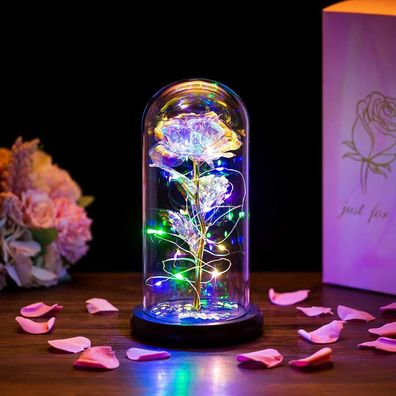 Rose In Glaskuppel LED-Lichter Kristallrose Blumen Geschenk Geburtstag