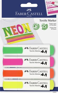 FABER-CASTELL 159591 4 Neon Textilmarker farbsortiert 1,0 - 5,0 mm