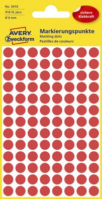 Avery Zweckform® 3010 Markierungspunkte Ø 8 mm 4 Blatt/416 Etiketten rot(T)