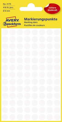 Avery Zweckform® 3175 Markierungspunkte - Ø 8 mm, 4 Blatt/416 Etiketten, weiß(T)