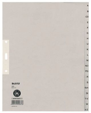 Leitz 1201-00-85 1201 Register - A - Z, Papier, A4 Überbreite, 20 Blatt, grau