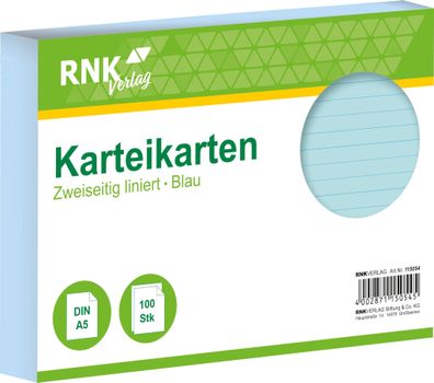 RNK Verlag 115054 Karteikarten - DIN A5, liniert, blau, 100 Karten