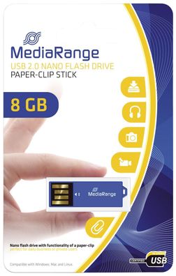 MEDIA RANGE MR975 MediaRange USB Nano-Speicherstick CLIP-ON - blau, 8GB