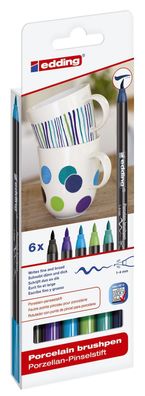 Edding 4200.6099 Porzellan-Pinselstift - 1 - 4 mm, cool colour Set, 6 Farben sortiert