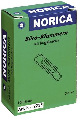 NORICA 2225 Büroklammern mit Kugelenden - 32 mm glatt, verzinkt, 100 Stück