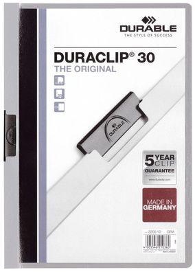 Durable 2200 10 Klemm-Mappe Duraclip® 30, DIN A4, grau