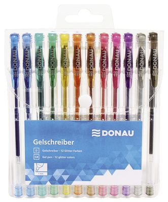 DONAU 5110100-99 Gelschreiber - 12 Farben mit Glitter, Etui