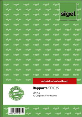 Sigel® SD025 Rapporte - A5, 1. und 2. Blatt bedruckt, SD, MP, 2 x 40 Blatt
