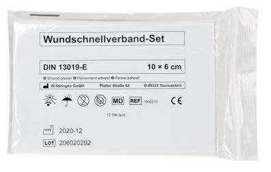 Söhngen 1008213 Pflaster-Schnellverband-Set - DIN 13019-E, 10 x 6 cm, 12 Stück