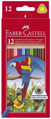 Faber-Castell 116512 Buntstift Dreikantform - 12 Farben sortiert, Kartonetui