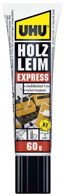UHU® 45730 Holzleim Express D2, ohne Lösungsmittel, Standtube mit 60 g