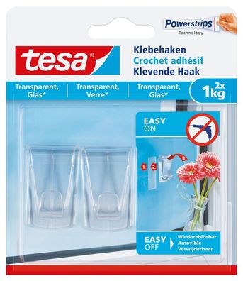 tesa 77735-00000-00 Klebehaken, 2 Stück, für transparente Oberflächen und Glas, ...
