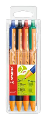 Stabilo® 6030/4 Kugelschreiber pointball, 0,5 mm, Etui mit blau, grün, rot, schwarz