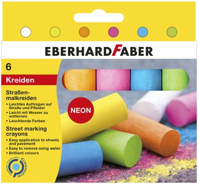 Eberhard Faber 526505 Straßenmalkreide Neon - 6 Farben sortiert, Kartonetui