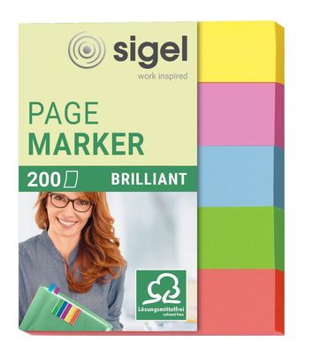 Sigel® HN625 Haftmarker Brillant 50 x 12 mm 5 Farben 200 Streifen(T)