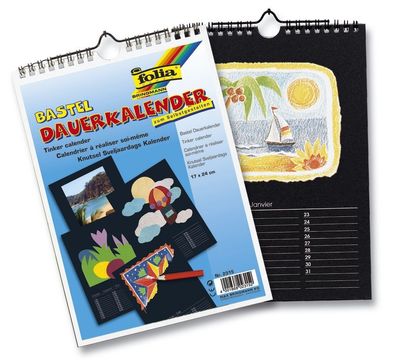 Folia 23601 Bastelkalender - A4, blanco, schwarz, 13 Blatt + 1 zusätzliches Deckblatt