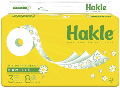 Hakle® 10106 Toilettenpapier PLUS mit Kamille - 3-lagig, geprägt, Porenprägung, ...