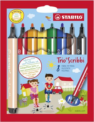Stabilo® 368/8-01 Dreikant-Fasermaler Trio® Scribbi - Etui mit 8 Stiften