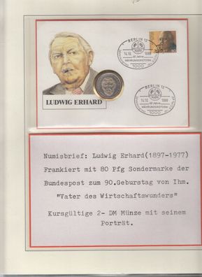 Ludwig Erhard 1988 schöner Numisbrief