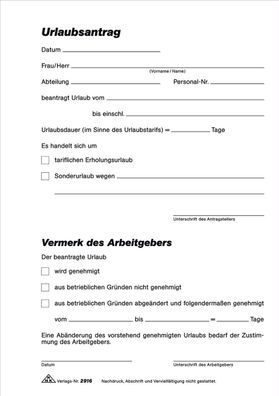 RNK Verlag 2916 Urlaubsantrag - Block - SD, 2 x 40 Blatt, DIN A5(S-T)