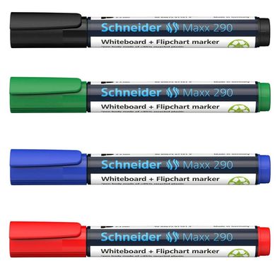 Schneider 50-129084 4er Whiteboard- und Flipchart-Marker Maxx 290 farbsortiert