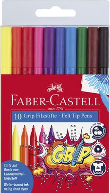 Faber-Castell 155310 Fasermaler GRIP COLOUR MARKER, 10er Etui farbig sortiert