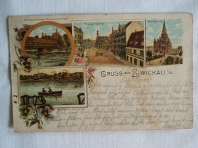 AK Gruss aus Zwickau Erzgebirge Sachsen , gelaufen 28.12.1902
