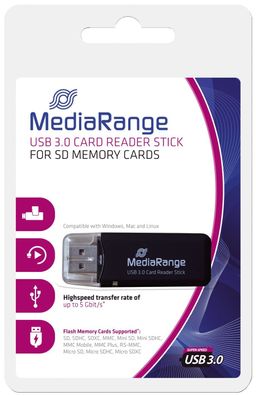 MediaRange MRCS507 USB 3.0 Speicherkartenlese-Stick, schwarz