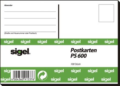 SIGEL PS600 Postkarten lose, A6, 100 Stück