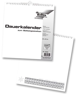 Folia 23600 Bastelkalender - 23 x 24 cm, weiß, 1 blanko Deckblatt + 12 Monatsblätter