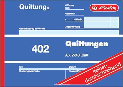 Herlitz 886622 SD Formularbuch "Quittung 402" DIN A6 2 x 40 Blatt