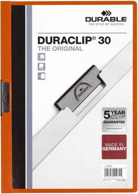 Durable 220009 Klemm-Mappe Duraclip® 30, DIN A4, orange