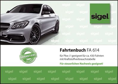 Sigel® FA614 Fahrtenbuch für Pkw mit Klammerheftung A6 quer 40 Blatt(T)