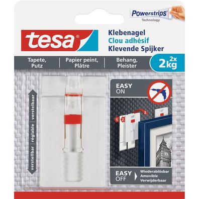 Tesa 77777-00000 1x2 Tesa Verstellbarer Klebe- nagel für Tapeten und Putz 2 kg(T)