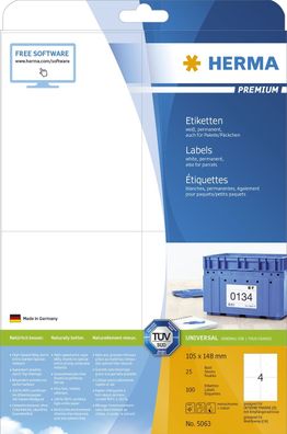 Herma 5063 5063 Etiketten Premium A4, weiß 105x148 mm Papier matt 100 St.