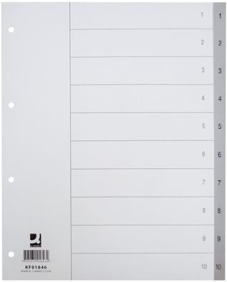 Q-Connect® KF01846 Zahlenregister - 1 - 10, PP, A4 Überbreite, 10 Blatt, grau