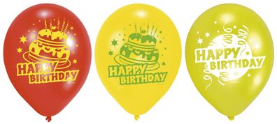 amscan 450193 Luftballon Happy Birthday - rund, sortiert, 6 Stück