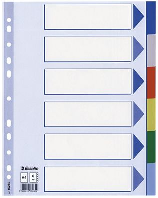 Esselte 15260 Register - blanko, A4, PP, 6-teilig + Deckblatt, farbig