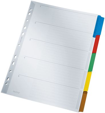Leitz 4320-00-00 4320 Register - blanko, Karton, A4, 5 Blatt, Taben 5-farbig