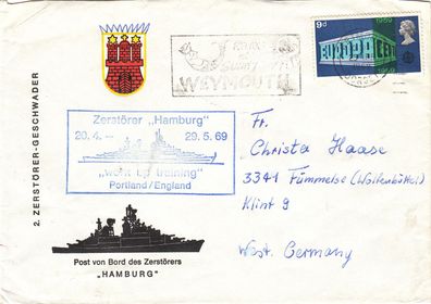 Zerstörer "Hamburg" Schiffspoststempel 1969 viele weitere SST in meinem Shop