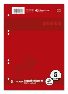 Staufen® 734033605 Ringbucheinlage Premium LIN 5 - A5, 90 g/ qm, 50 Blatt