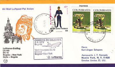 Lufthansa Erstflugbeleg Bogota-New York-Quito-Bogota 1979