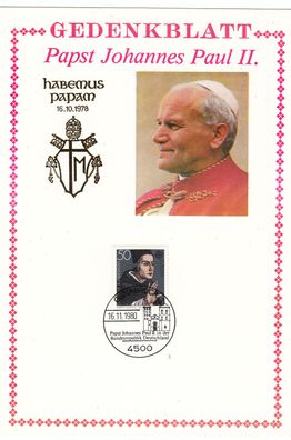 Papst Johannes Paul II in Osnabrück schönes Gedenkblatt 1980