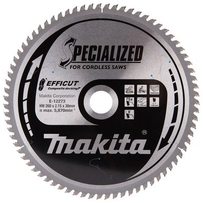 Makita Sägeblatt Säge Sägen WPC Holz 260x2,15x30 Z75 Efficut E-12273