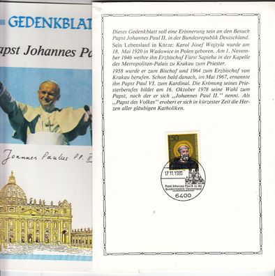 Papst Johannes Paul II in Fulda schönes Gedenkblatt 1980