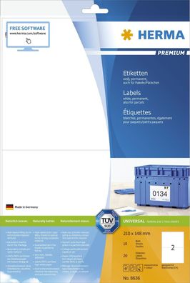 Herma 8636 8636 Premium Etikett - weiß, 210x148 mm, permanent, 20 Stück