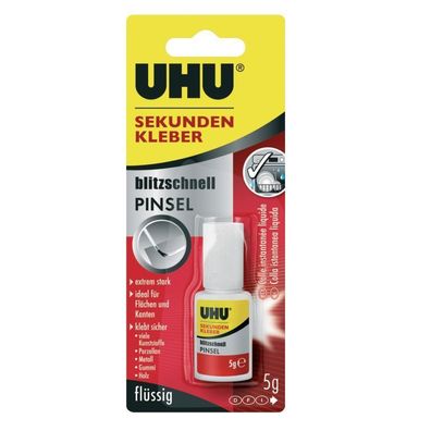 UHU® 45545 Sekundenkleber blitzschnell mit Pinsel - Flasche mit 5 g, Infokarte(P)