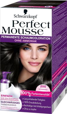 Perfect Mousse permanente Schaumcoloration, 200 Schwarz,(92,5 ml) 1er Pack
