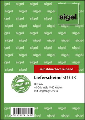 Sigel® SD013 Lieferscheine mit Empfangsschein - A6, 1. und 2. Blatt bedruckt, SD, ...